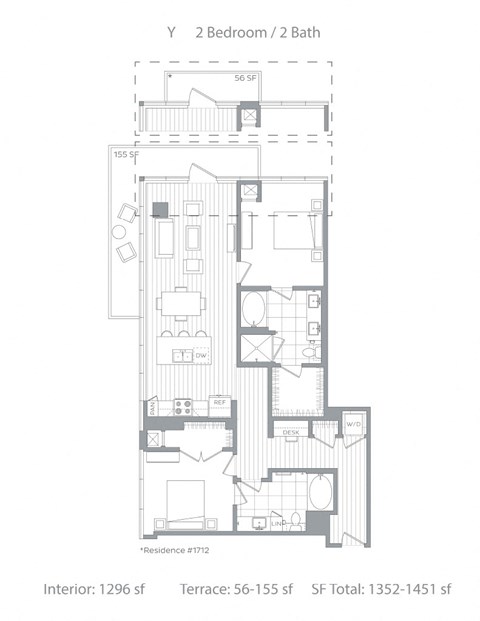 Floor plan for 2 beds, 2 baths, 1418 sqft